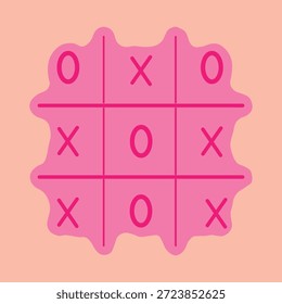 Ilustración rosada del tablero del dedo del pie del tac que muestra un partido casi terminado entre los símbolos x y o