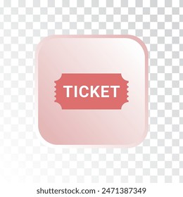 Pink ticket icon button. Vector illustration isolated on white background