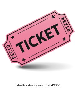 Pink ticket with shadow. Vector illustration.