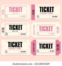 Pink tickets for various events. EPS10 vector illustration.