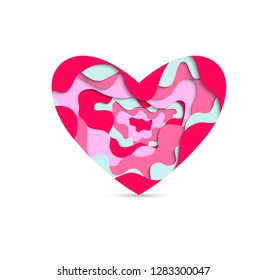 Pink and tiffany paper cut  heart . Holiday icon heart vector.