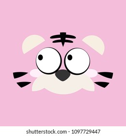 Pink Tiger Flat Vector Face,  Cute Wild Animal Illustration Cartoon Icon Design