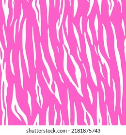 pink tiger seamless pattern. animal print. white striped background. good for fabric, wallpaper, textile, dress, fashion.