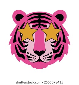 Pink Tiger with Star Eyes Illustration