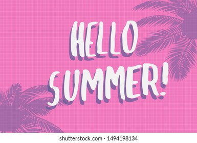 Pink tile with drop shadows of palms. Trendy vector background in vaporwave/ pop art style, punchy pastel tones.