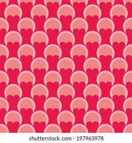 Pink tile vector background with hearts and polka dots. Cute seamless pattern or decoration wallpaper
