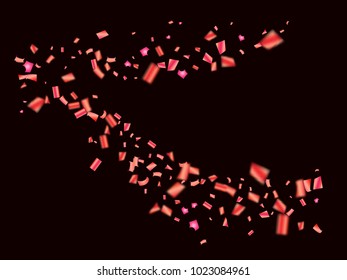 Pink Tinsel Confetti Lights Vector. Christmas, New Year, Birthday Party Celebration Ornament Decor. Falling Down Sparkling Festival Pink Foil Tinsel Vector Confetti. Gift Voucher Magic Frame.
