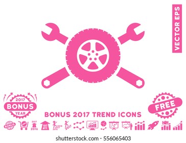 Pink Tire Service Wrenches icon with bonus 2017 year trend elements. Vector illustration style is flat iconic symbols, white background.