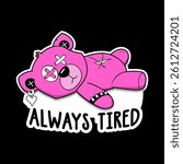 Pink tired teddy bear vector with emo style and edgy look