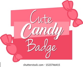 Pink title template. With cute candy cartoon drawing. White background. 