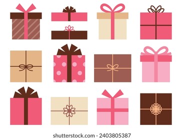 Pink tone gift box set with Ribbons and Bows. Gift, Christmas Present, Gift Box, Vector, Illustration