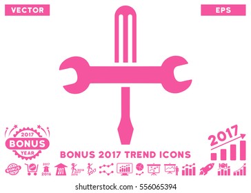 Pink Tools icon with bonus 2017 trend pictograph collection. Vector illustration style is flat iconic symbols, white background.