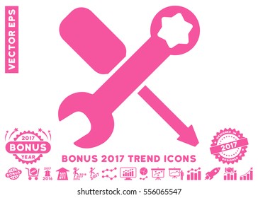 Pink Tools icon with bonus 2017 trend clip art. Vector illustration style is flat iconic symbols, white background.