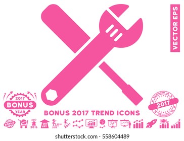 Pink Tools pictograph with bonus 2017 trend pictures. Vector illustration style is flat iconic symbols, white background.