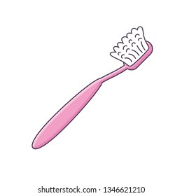 Pink toothbrush isolated cartoon vector