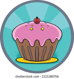The Pink topping with a cherry top muffin is a sweet logo, perfect for your business