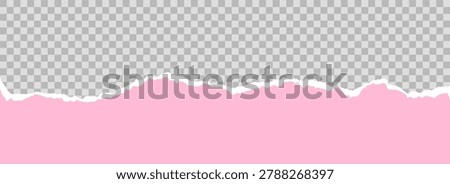 Pink torn paper bottom element background. Jagged uneven edge wave border for letterhead, header, footer, design template, collage, banner, sticker, poster. Vector curve paper piece frame divider