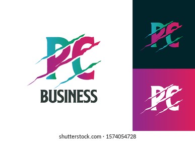 Pink tosca bright candy PC letter template logo design with scratch effect