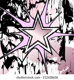 Pink Tourmaline colored rock n roll grunge star vector background