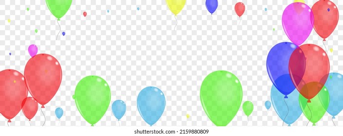 Pink Toy Background Transparent Vector. Surprise Abstract Background. Yellow Decoration. Colorful Confetti. Balloon Creative Illustration.