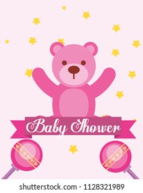 pink toy bear rattles baby shower invitation card
