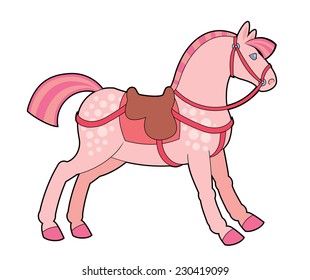 pink toy horse with a saddle and harness vector