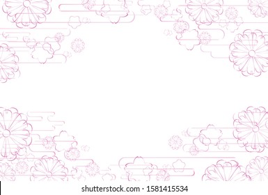 pink traditional flower and cloud frame 
