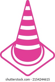 Pink Traffic Cone Icon. Party Inspired Style. Road Security Sign.