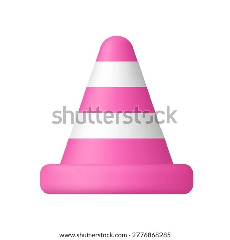 Pink traffic cone with white stripes. Road safety, construction, warning sign, transportation concept. 3d vector icon. Cartoon minimal style.