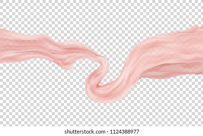 pink translucent fabric floating on transparent background, vector illustration.