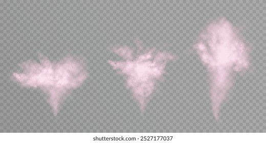 Pink translucent smoke steam cloud fog smog. Vector special overlay effect isolated on transparent background for web design and illustrations.