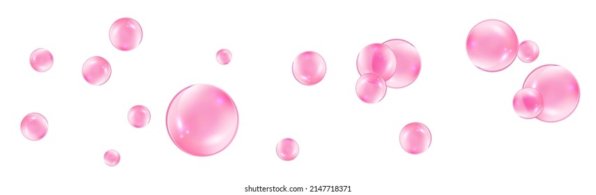 Pink transparent bubble gum vector on white background. Fizzing air or water pink bubbles.