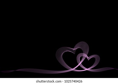 Pink transparent gradient hearts on the black background