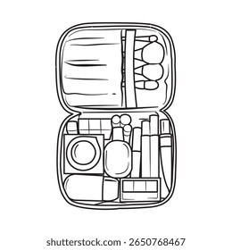 Pink travel bag filled with assorted beauty and personal care products is ready for a trip Perfect for travel or beauty themes