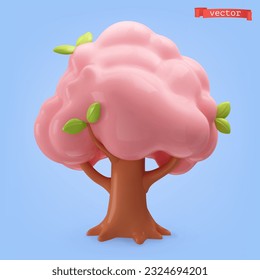 Icono del vector de dibujos animados 3d de árbol rosa