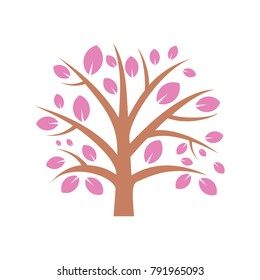 Pink Tree Beautiful Leaves Illustration Design