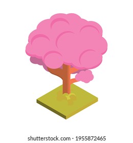 pink tree isometric isolated style