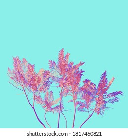 pink tree on clear blue sky background, vector