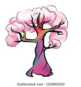 Pink tree pastel vector