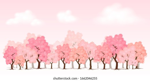 Pink tree Symbol style and spring background. Can be used for your work. Welcome spring season concept.