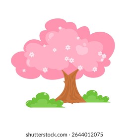Pink tree vector illustration with flower. Bloom sakura cartoon. Spring theme element. Can be used for wallpaper, sticker and decoration