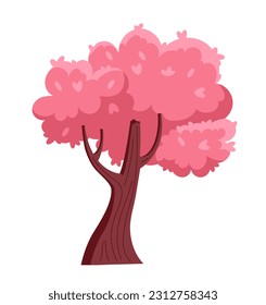 Pink tree vector illustration. Sakura and aesthetic and elegant traditional Japanese wood. Poster or banner for website. Cartoon flat graphic element isolated on white background