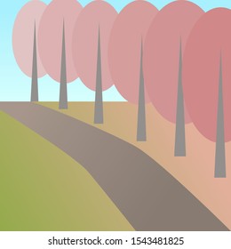 Pink trees in autumn in the park