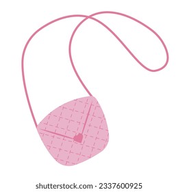 Pink trendy bag with chain in flat style, barbiecore aesthetic. Vector sketch illustration isolated on white background, cute design elements.