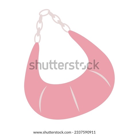 Pink trendy bag with chain in flat style, barbiecore aesthetic. Vector sketch illustration isolated on white background, cute design elements.