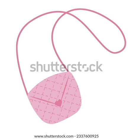 Pink trendy bag with chain in flat style, barbiecore aesthetic. Vector sketch illustration isolated on white background, cute design elements.