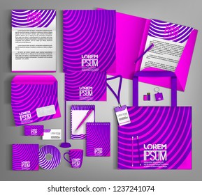 Pink  trendy corporate identity template design with an violet element abstract lines. Modern abstract business set stationery.