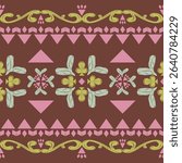 Pink Triangle Boho Style with Scroll Ornament Greenish Mint on Dark Brown Background Luxury Vintage Decoration Pattern. Sweet Kind of Abstract Detailed for Textile Border Embroidery Sleeve Neck Collar