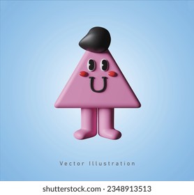 pink triangle character in 3d vector illustration