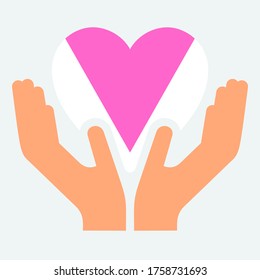 Pink triangle flag, in heart shape icon on white background, vector illustration